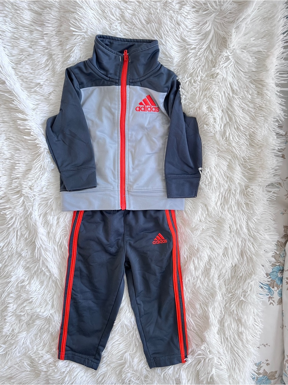 adidas Kids Grey, Black & Red Track Jacket and Pants